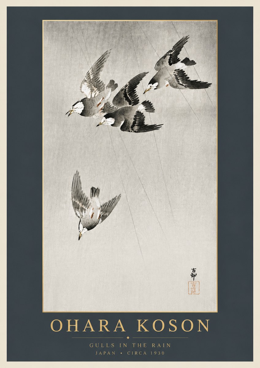 Ohara Koson Gulls in the Rain No6 - Poster