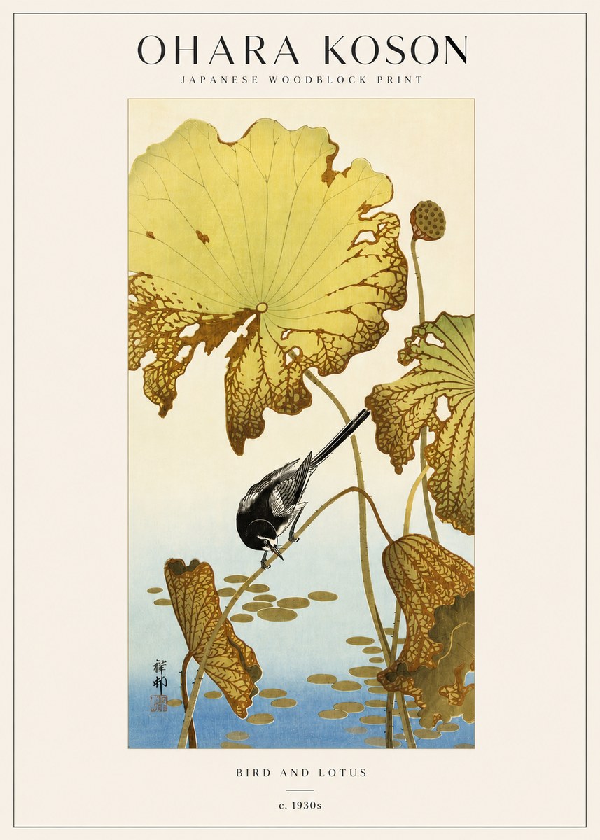 Ohara Koson Bird and Lotus No3 - Poster