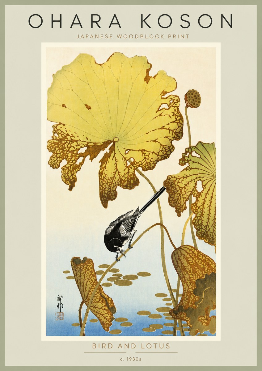 Ohara Koson Bird and Lotus No6 - Poster