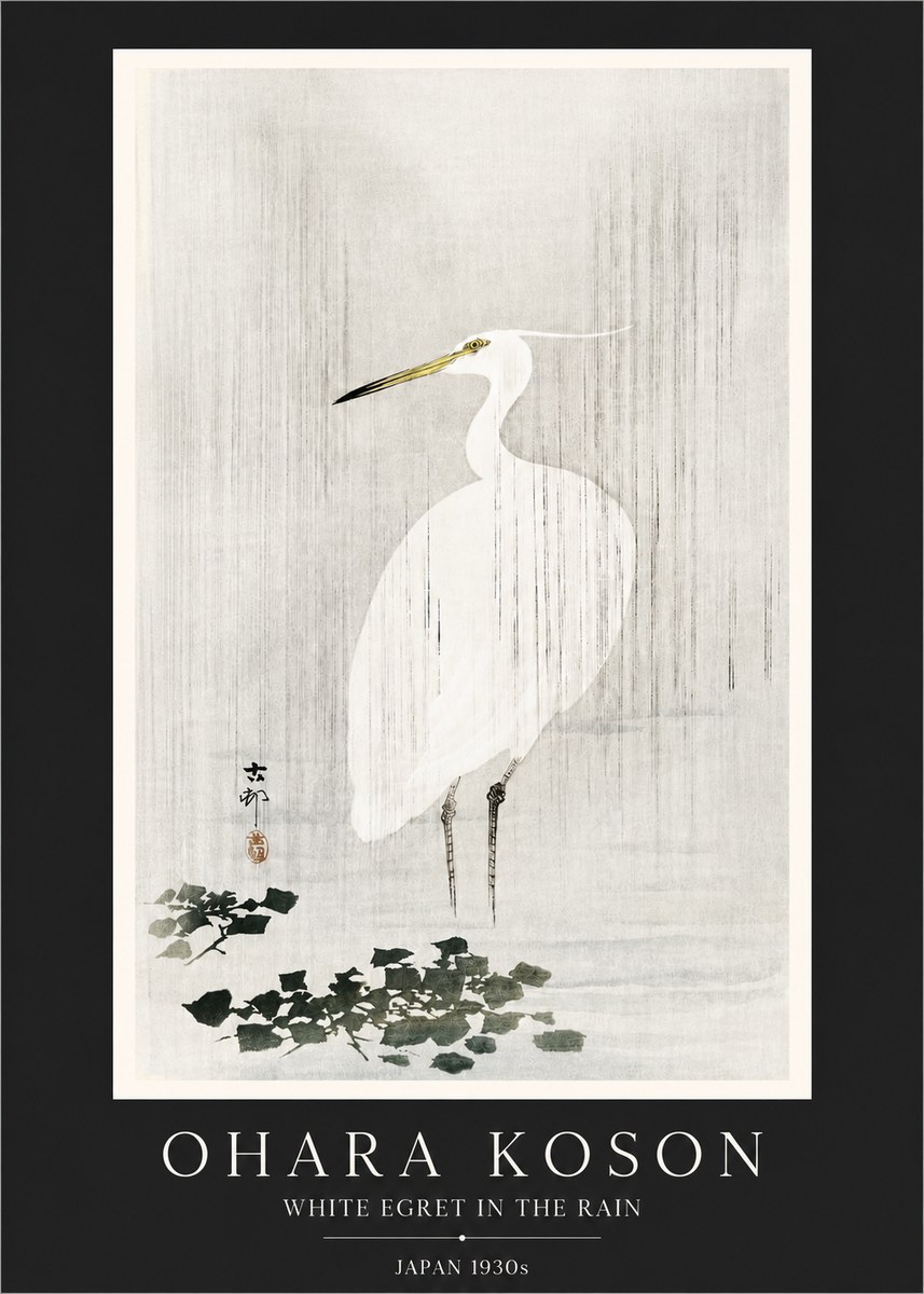Ohara Koson White Egret in the Rain No3 - Poster