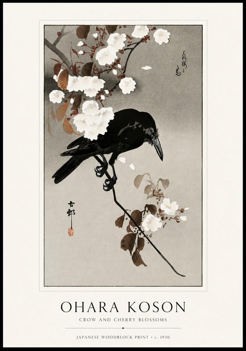 Ohara Koson Crow and Cherry Blossoms No1 - Poster