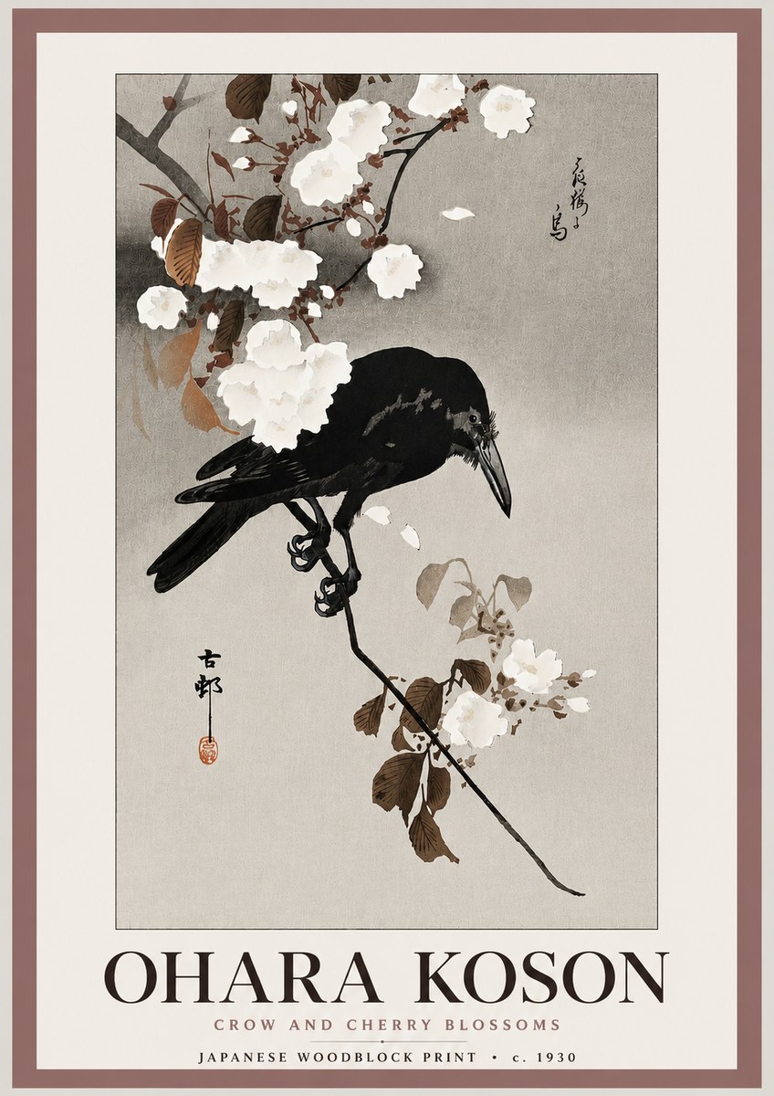 Ohara Koson Crow and Cherry Blossoms No3 - Poster