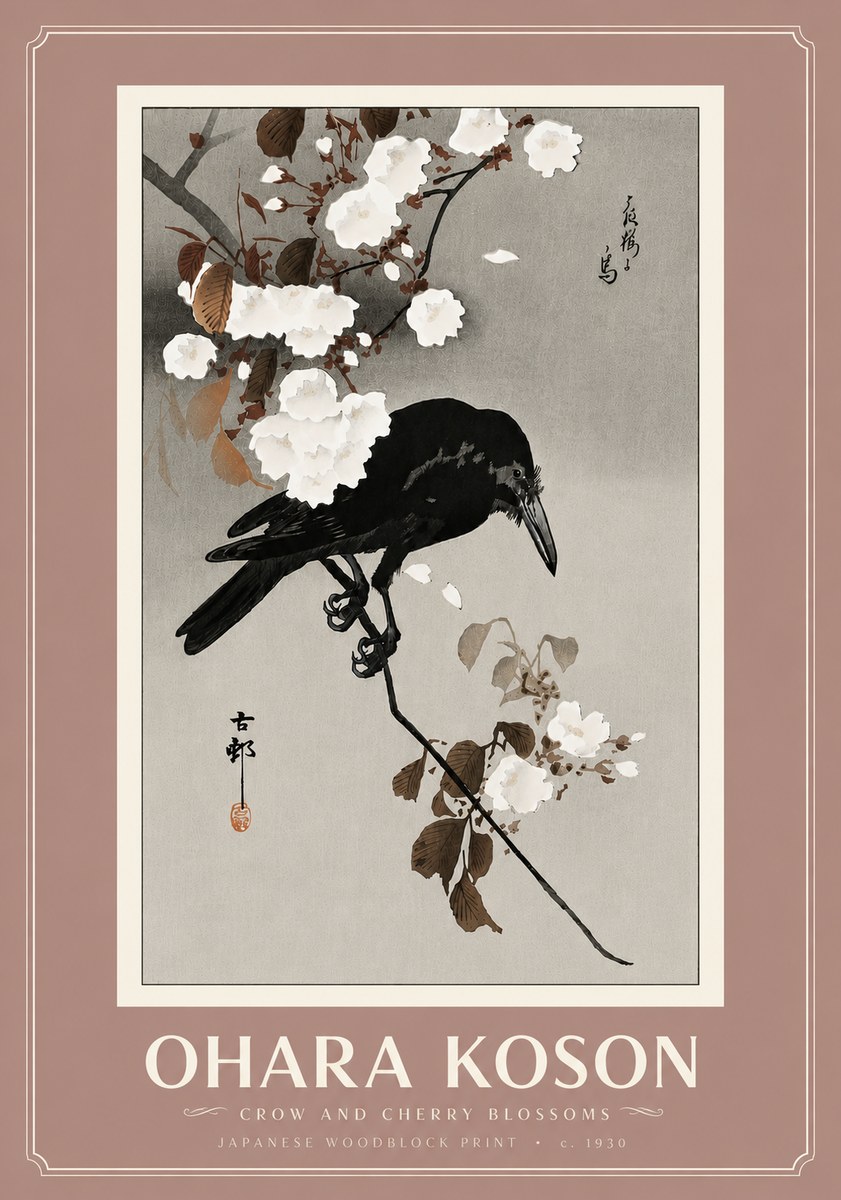 Ohara Koson Crow and Cherry Blossoms No6 - Poster