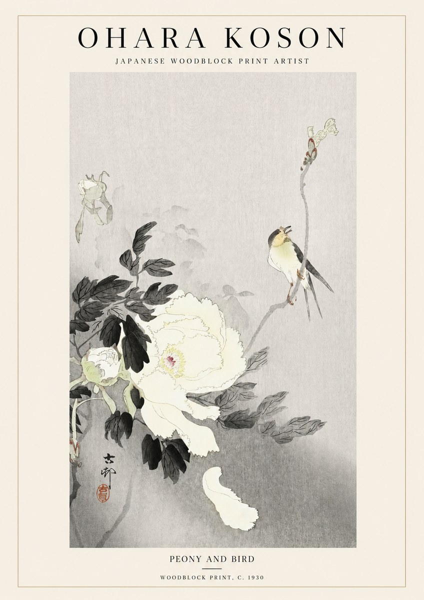 Ohara Koson Peony and Bird No1 - Poster