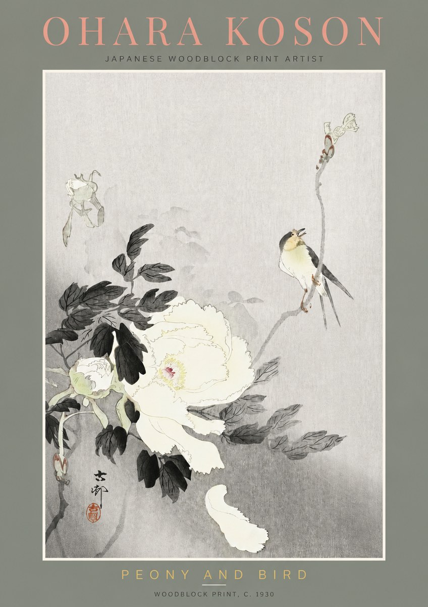 Ohara Koson Peony and Bird No2 - Poster