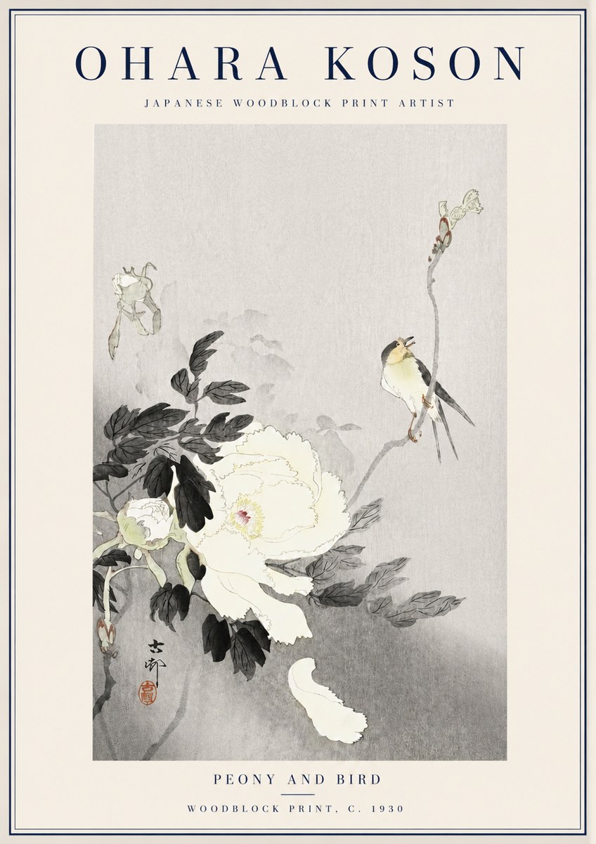 Ohara Koson Peony and Bird No3 - Poster