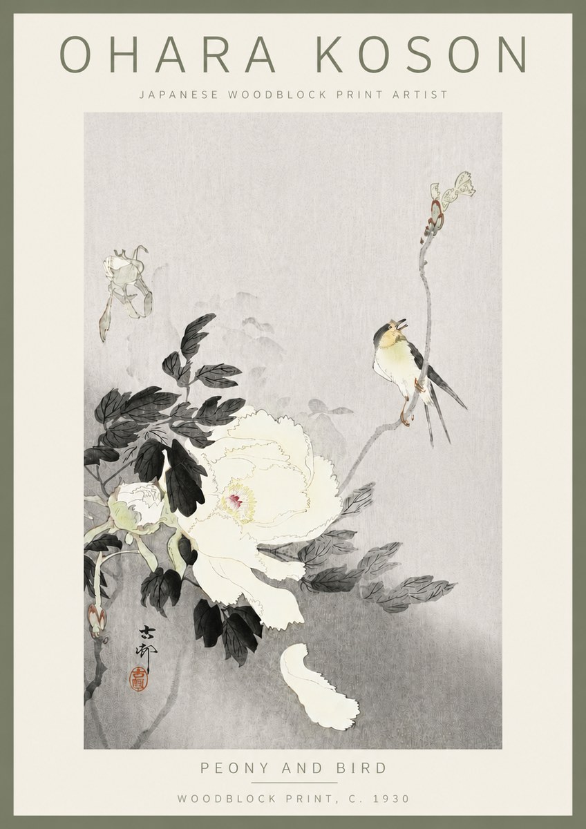 Ohara Koson Peony and Bird No5 - Poster