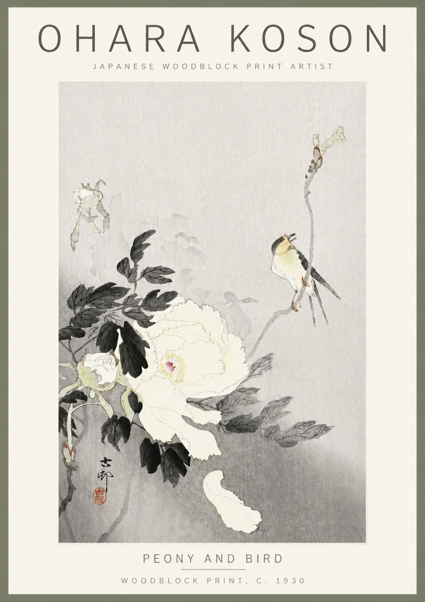 Ohara Koson Peony and Bird No6 - Poster