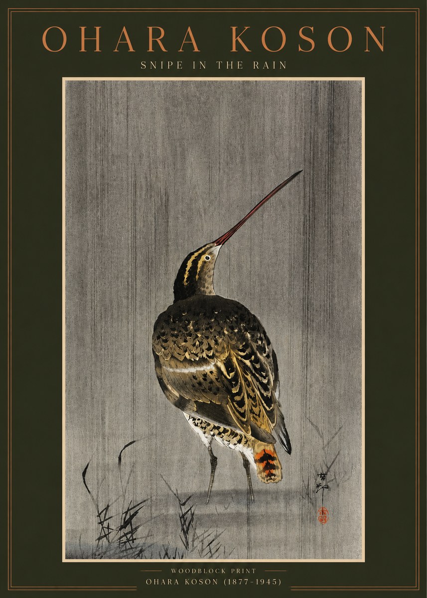 Ohara Koson Snipe in the Rain No2 - Poster