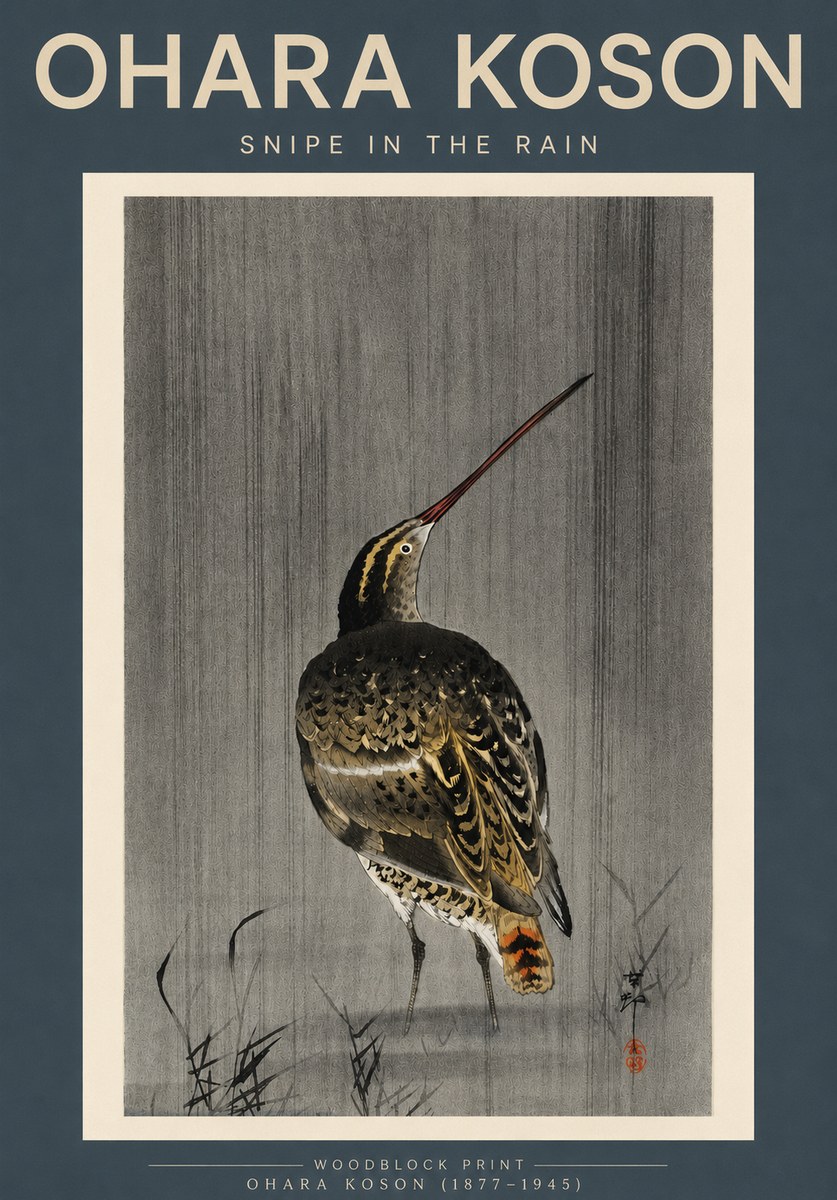 Ohara Koson Snipe in the Rain No3 - Poster