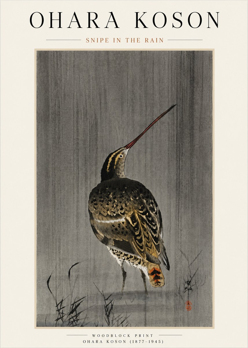 Ohara Koson Snipe in the Rain No4 - Poster