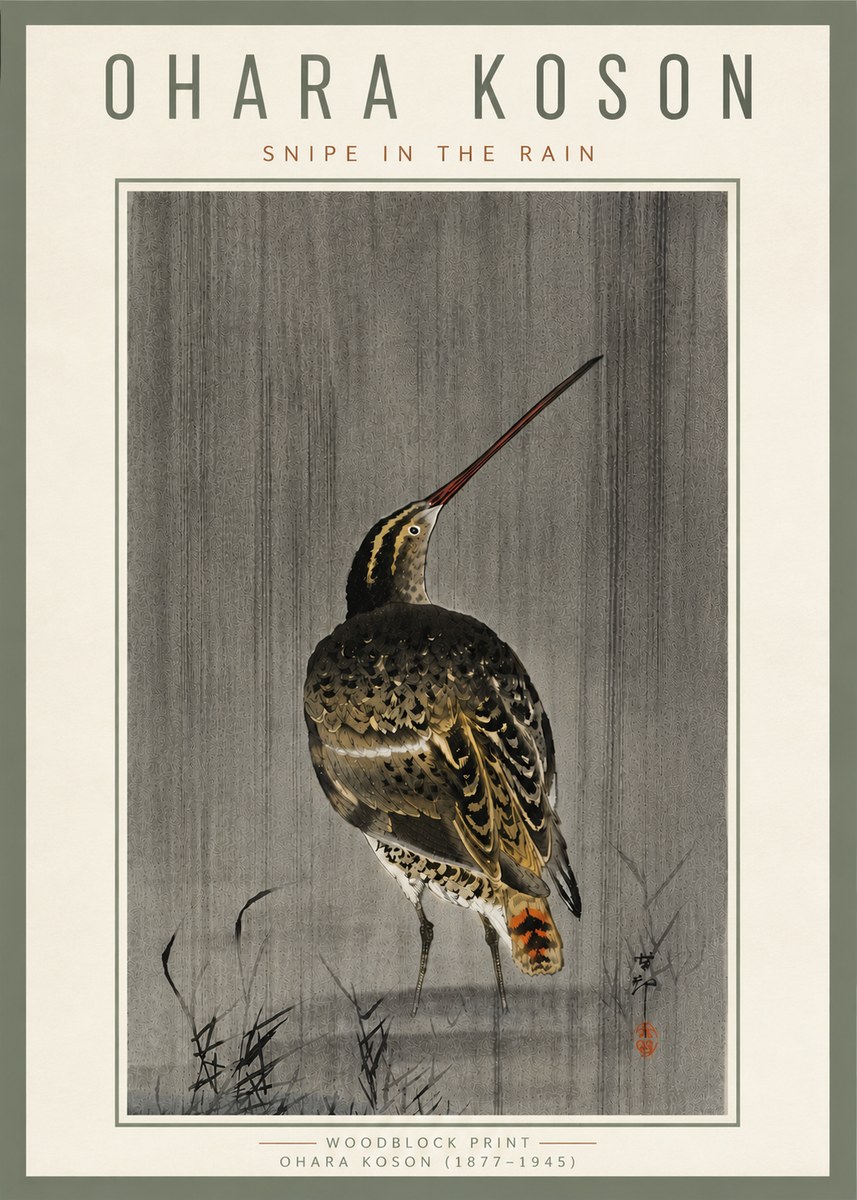 Ohara Koson Snipe in the Rain No6 - Poster
