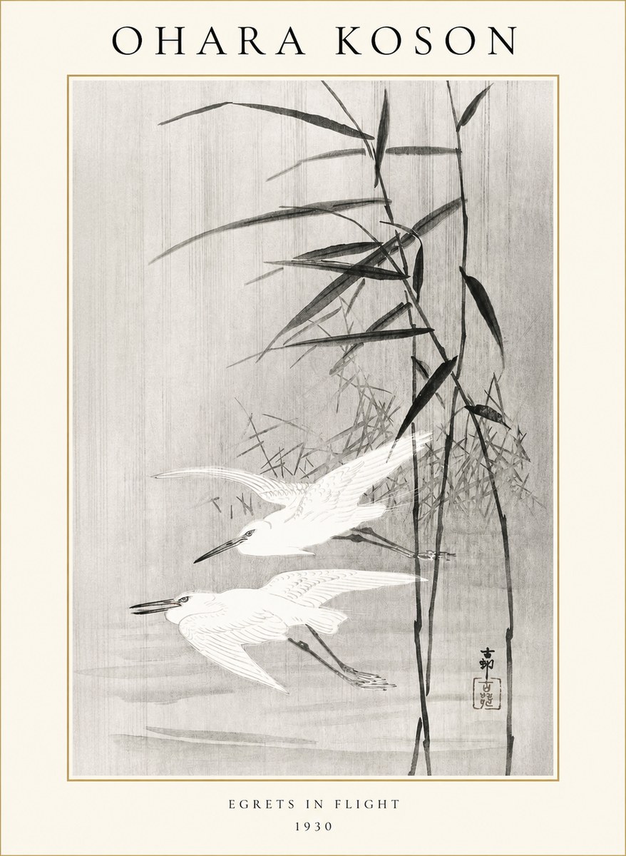Ohara Koson Two Herons and Reeds No2 - Poster