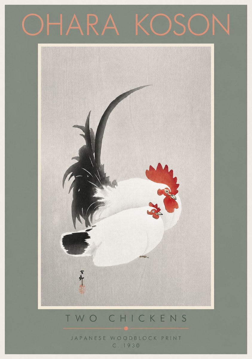Ohara Koson Two Chickens No4 - Poster