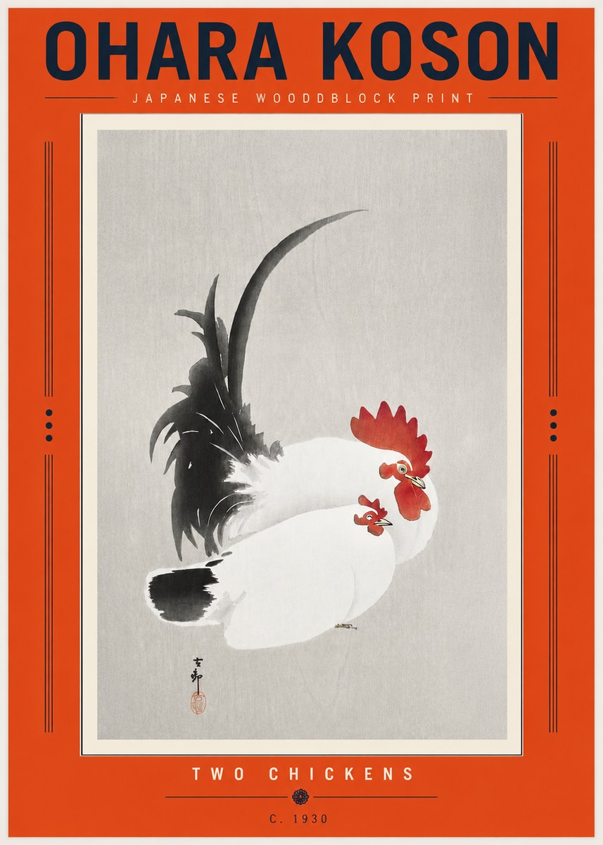 Ohara Koson Two Chickens No5 - Poster