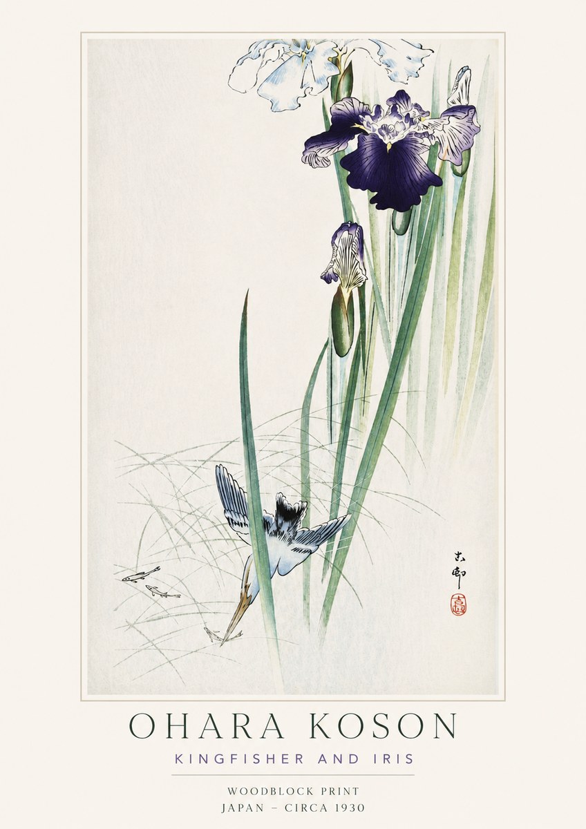 Ohara Koson Kingfisher and Iris No3 - Poster