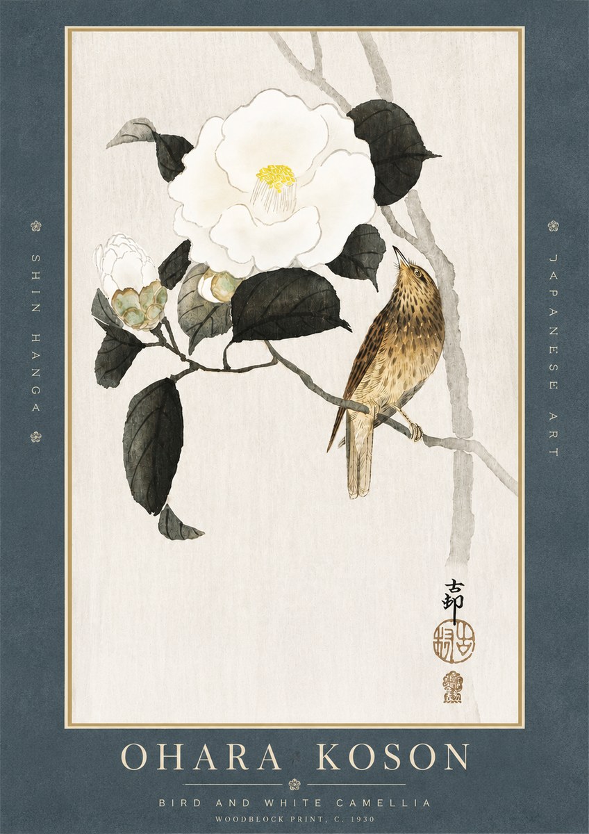 Ohara Koson Bird and White Camellia No3 - Poster