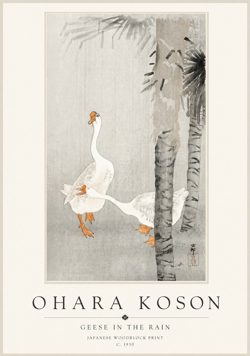 Ohara Koson Geese in the Rain No1 - Poster