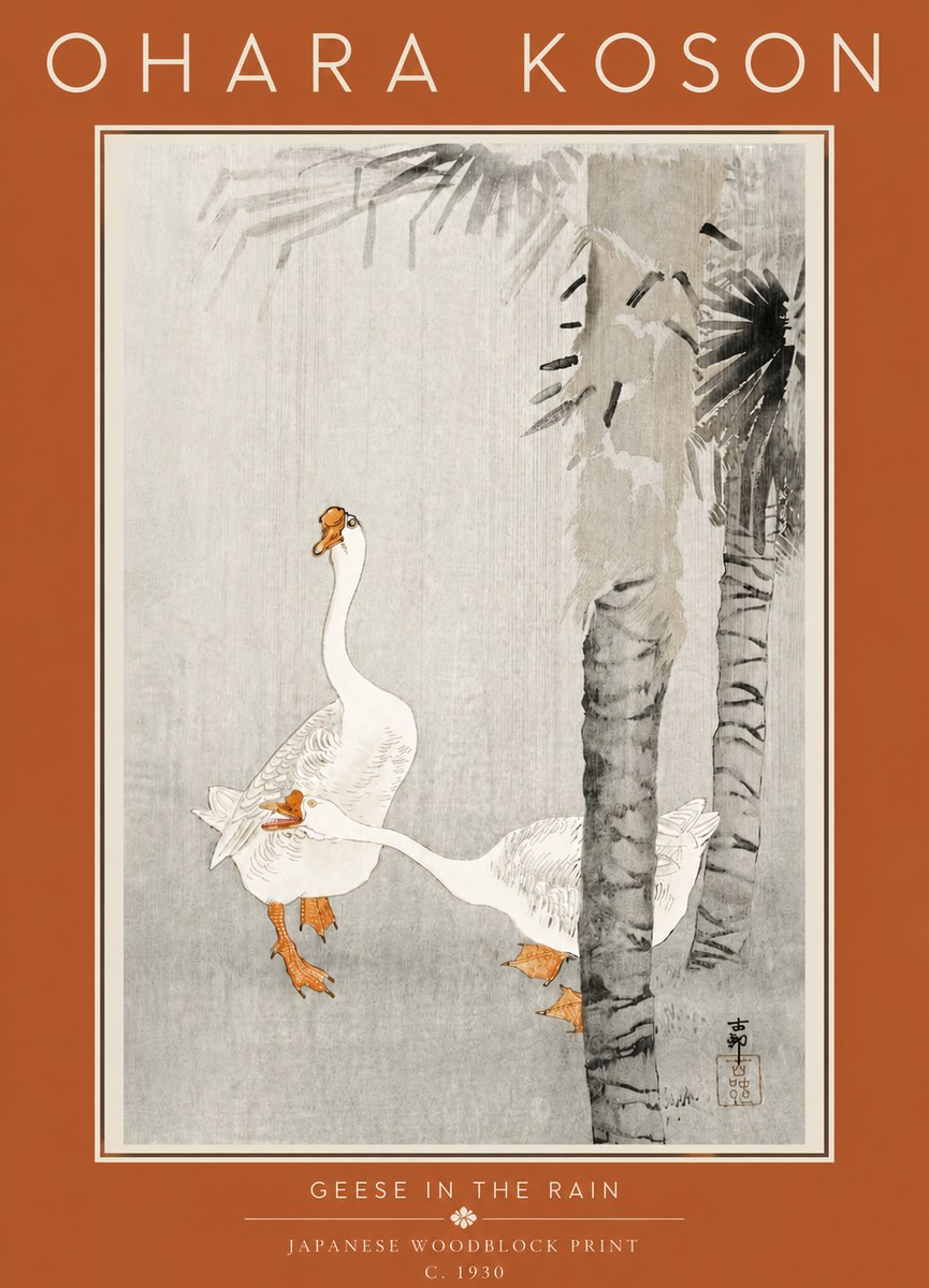 Ohara Koson Geese in the Rain No5 - Poster