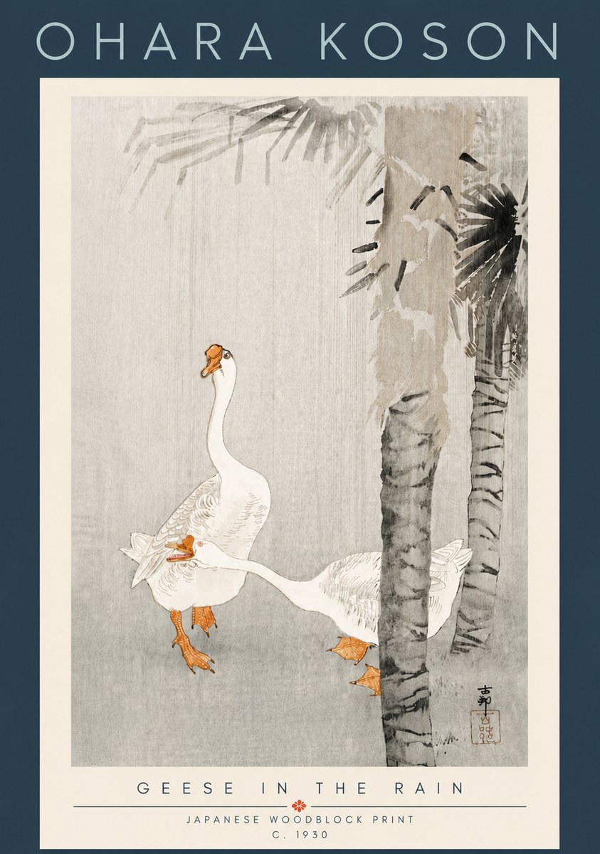 Ohara Koson Geese in the Rain No6 - Poster