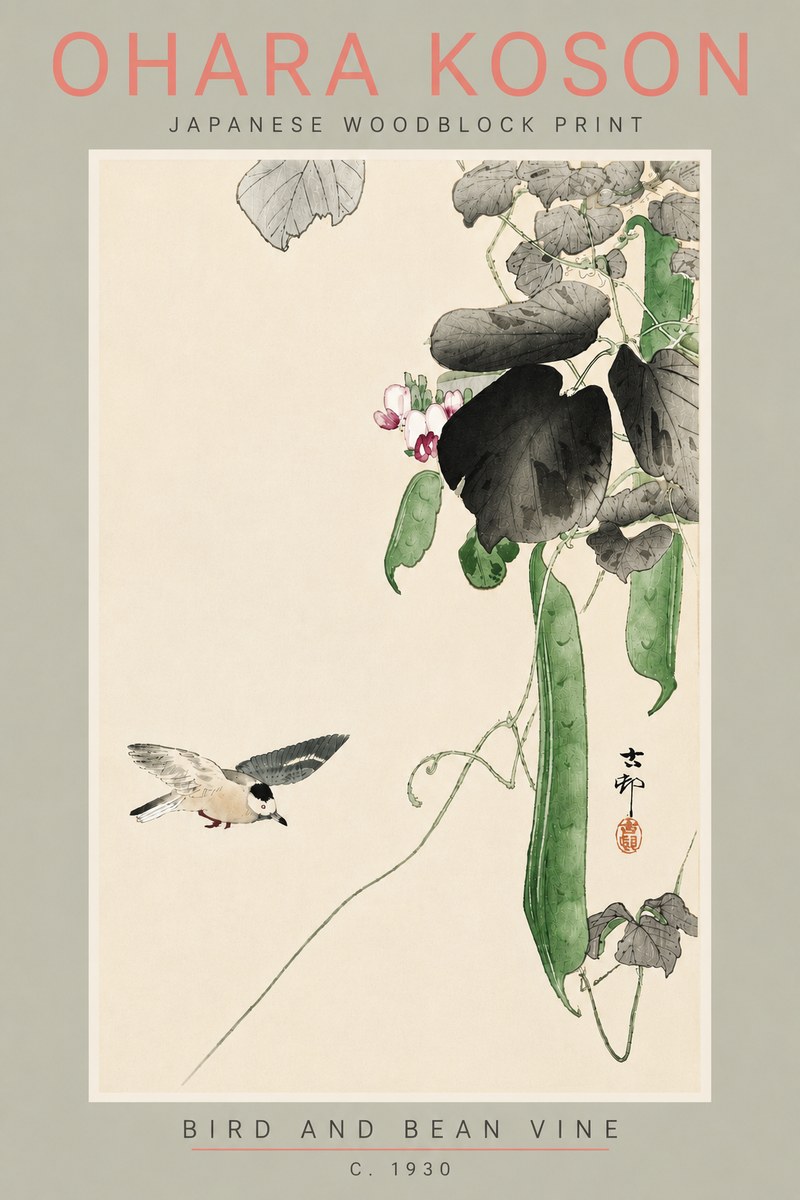 Ohara Koson Bird and Bean Vine No5 - Poster