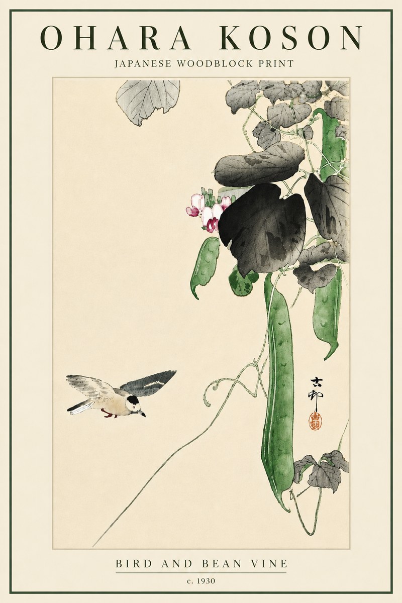 Ohara Koson Bird and Bean Vine No6 - Poster