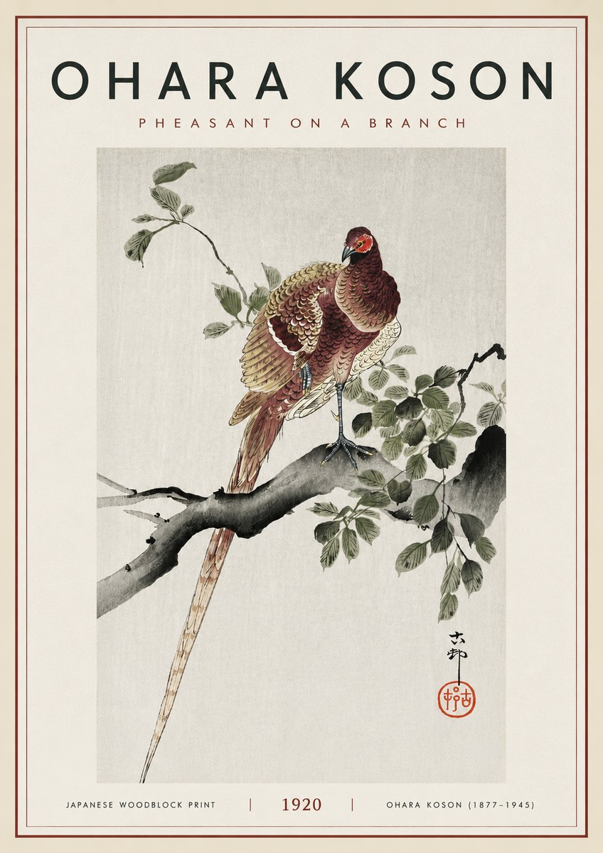 Ohara Koson Pheasant on a Branch No6 - Poster