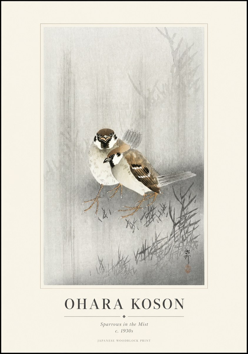 Ohara Koson Sparrows in the Mist No1 - Poster