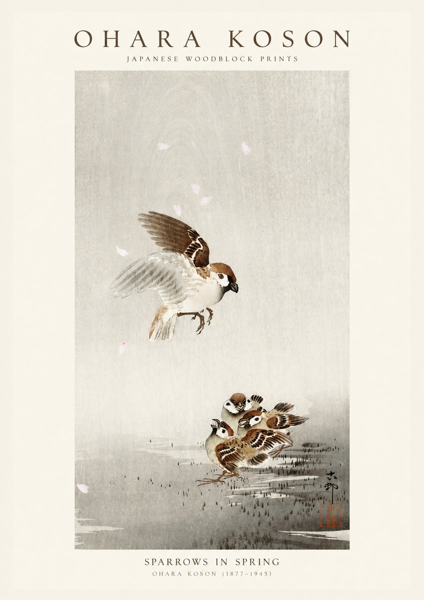 Ohara Koson Sparrows in Spring No1 - Poster