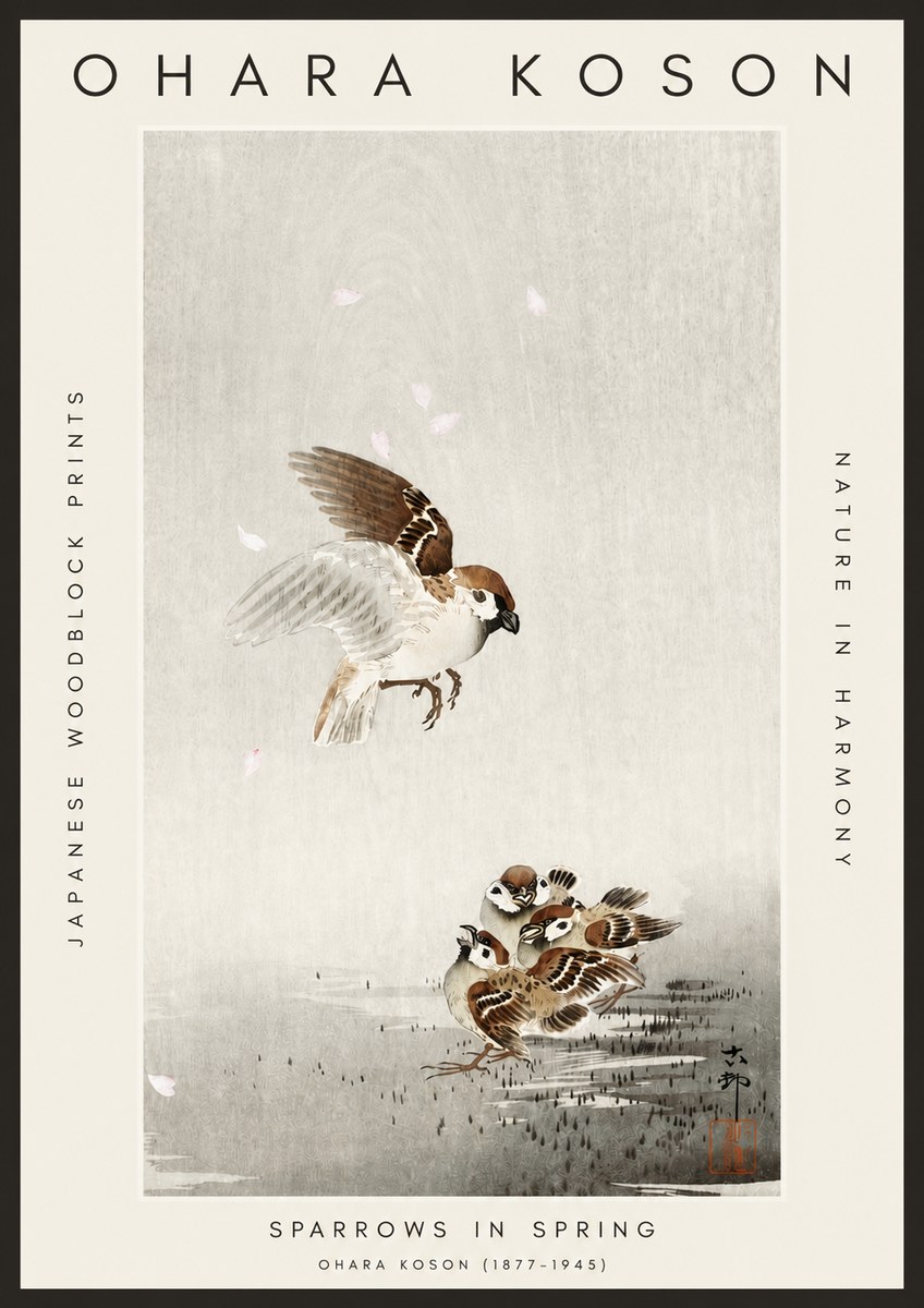 Ohara Koson Sparrows in Spring No3 - Poster