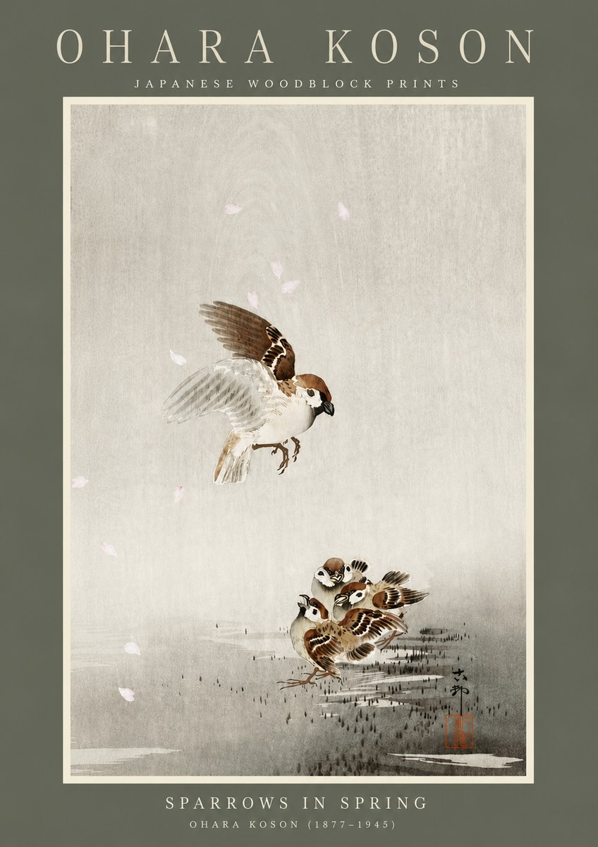 Ohara Koson Sparrows in Spring No4 - Poster