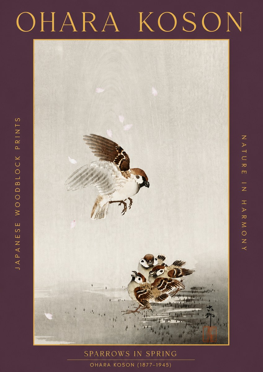 Ohara Koson Sparrows in Spring No5 - Poster