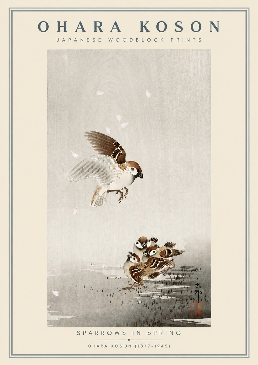 Ohara Koson Sparrows in Spring No6 - Poster
