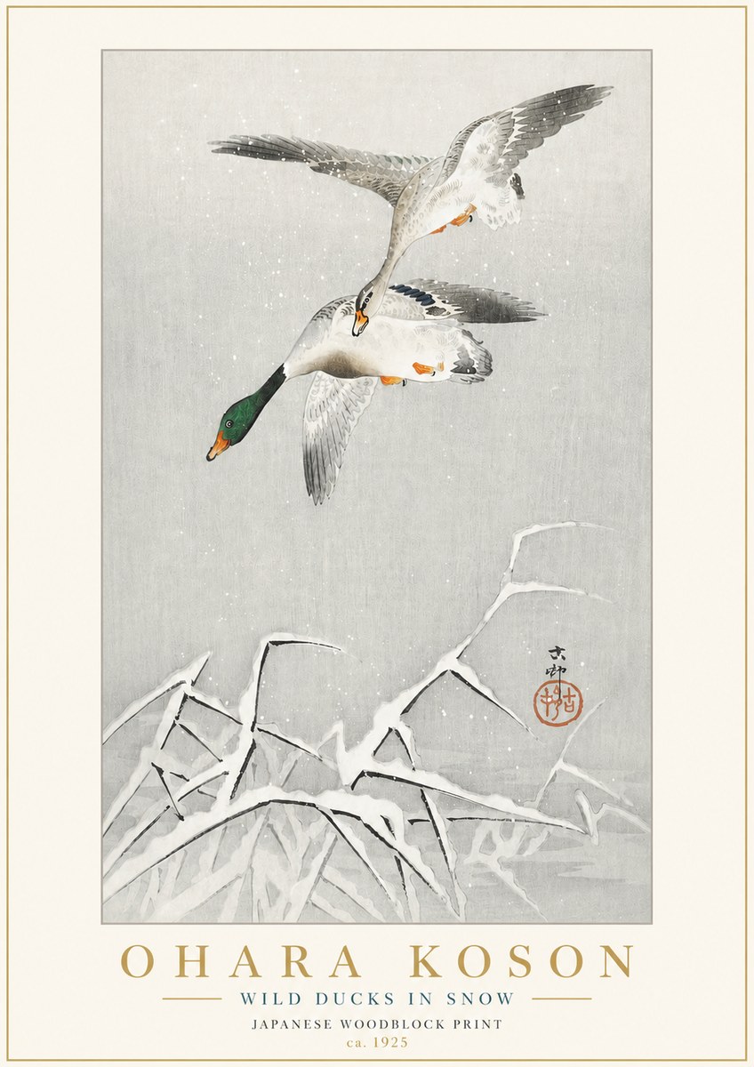 Ohara Koson Wild Ducks in Snow No3 - Poster
