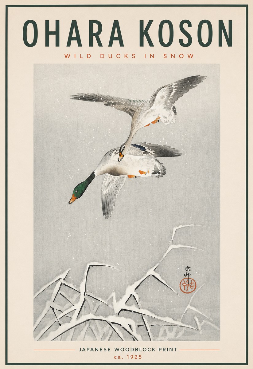 Ohara Koson Wild Ducks in Snow No4 - Poster