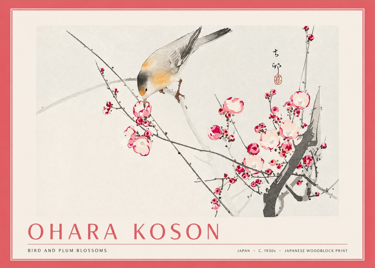 Ohara Koson Bird and Plum Blossoms No3 - Poster