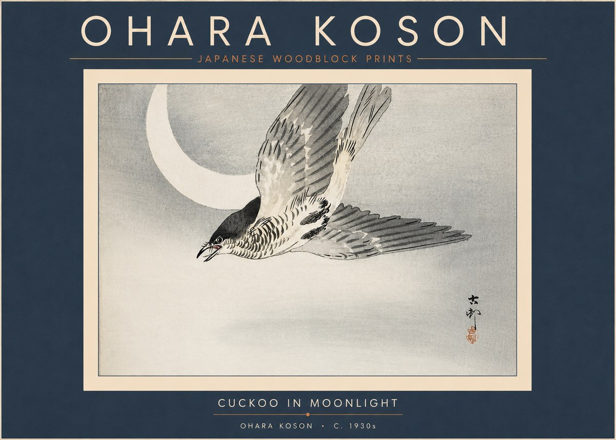 Ohara Koson Cuckoo in Moonlight No6 - Poster