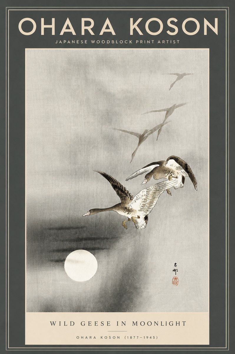 Ohara Koson Wild Geese in Moonlight II No2 - Poster