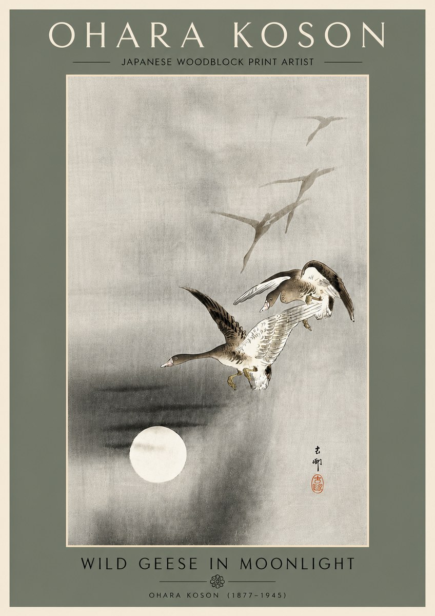 Ohara Koson Wild Geese in Moonlight II No4 - Poster