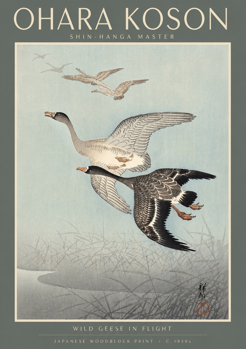 Ohara Koson Wild Geese in Flight II No4 - Poster
