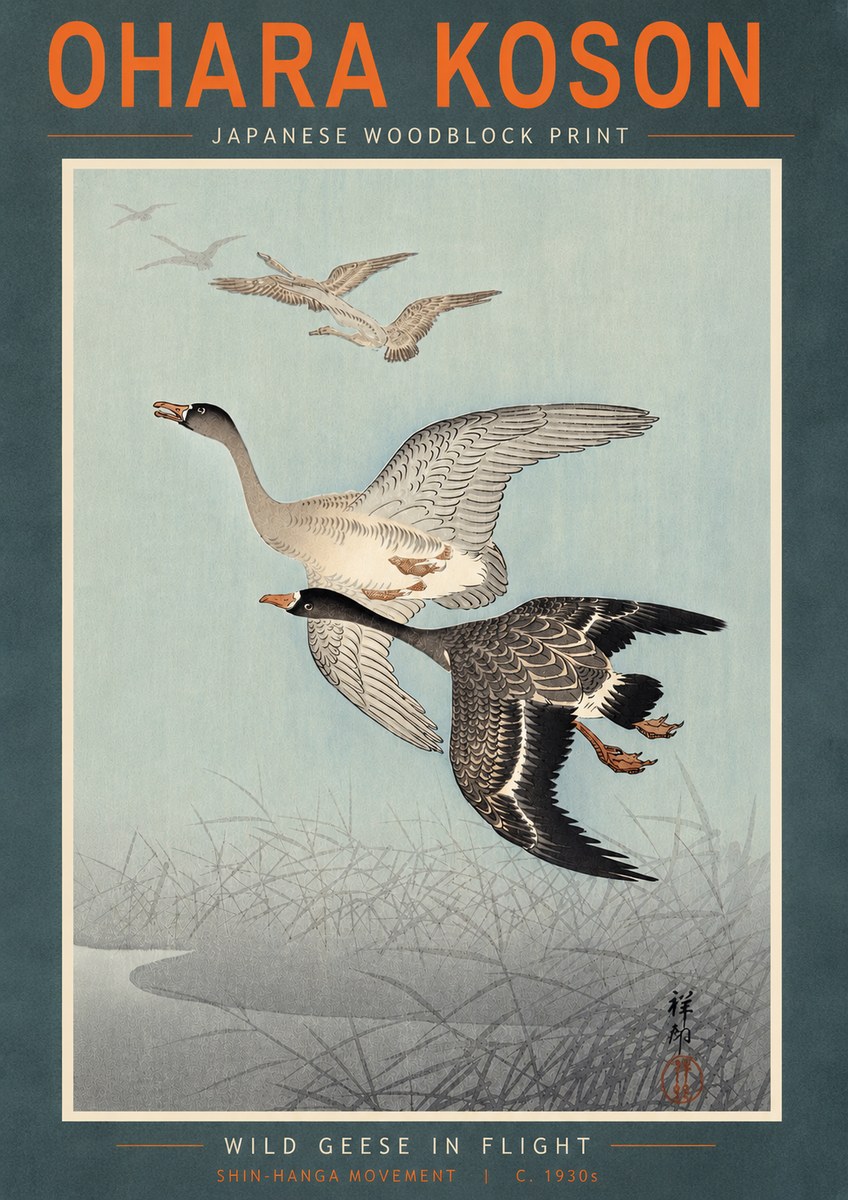 Ohara Koson Wild Geese in Flight II No5 - Poster