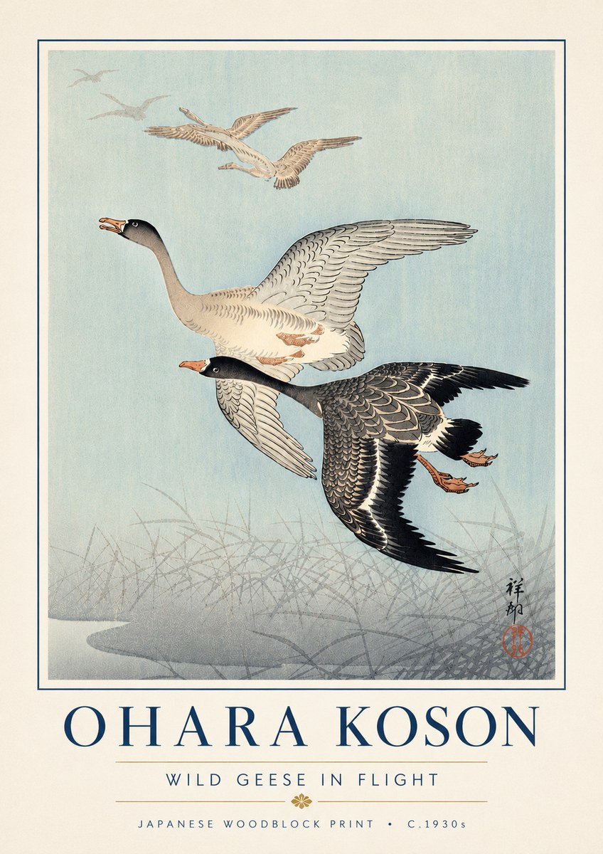 Ohara Koson Wild Geese in Flight II No6 - Poster