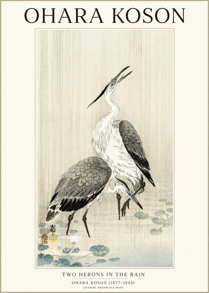 Ohara Koson Two Herons in the Rain No1 - Poster