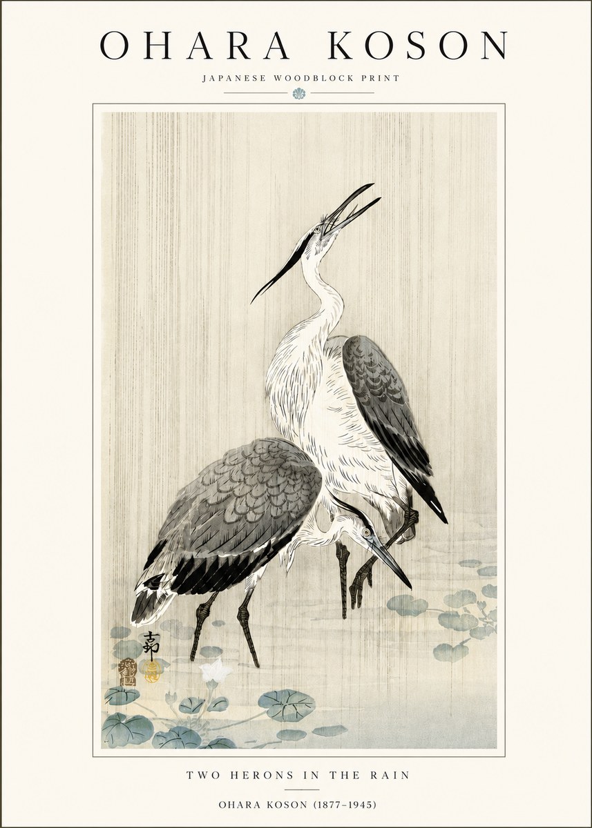 Ohara Koson Two Herons in the Rain No4 - Poster
