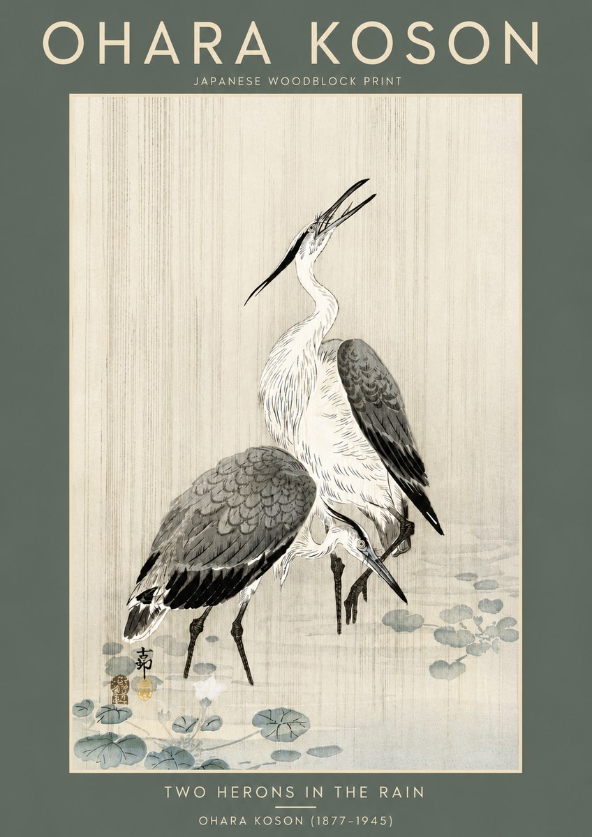 Ohara Koson Two Herons in the Rain No5 - Poster
