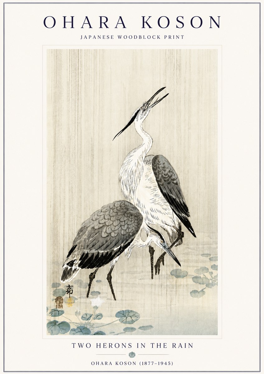 Ohara Koson Two Herons in the Rain No6 - Poster
