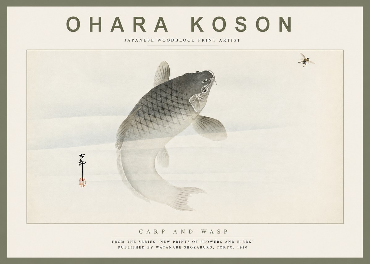 Ohara Koson Carp and Wasp No4 - Poster
