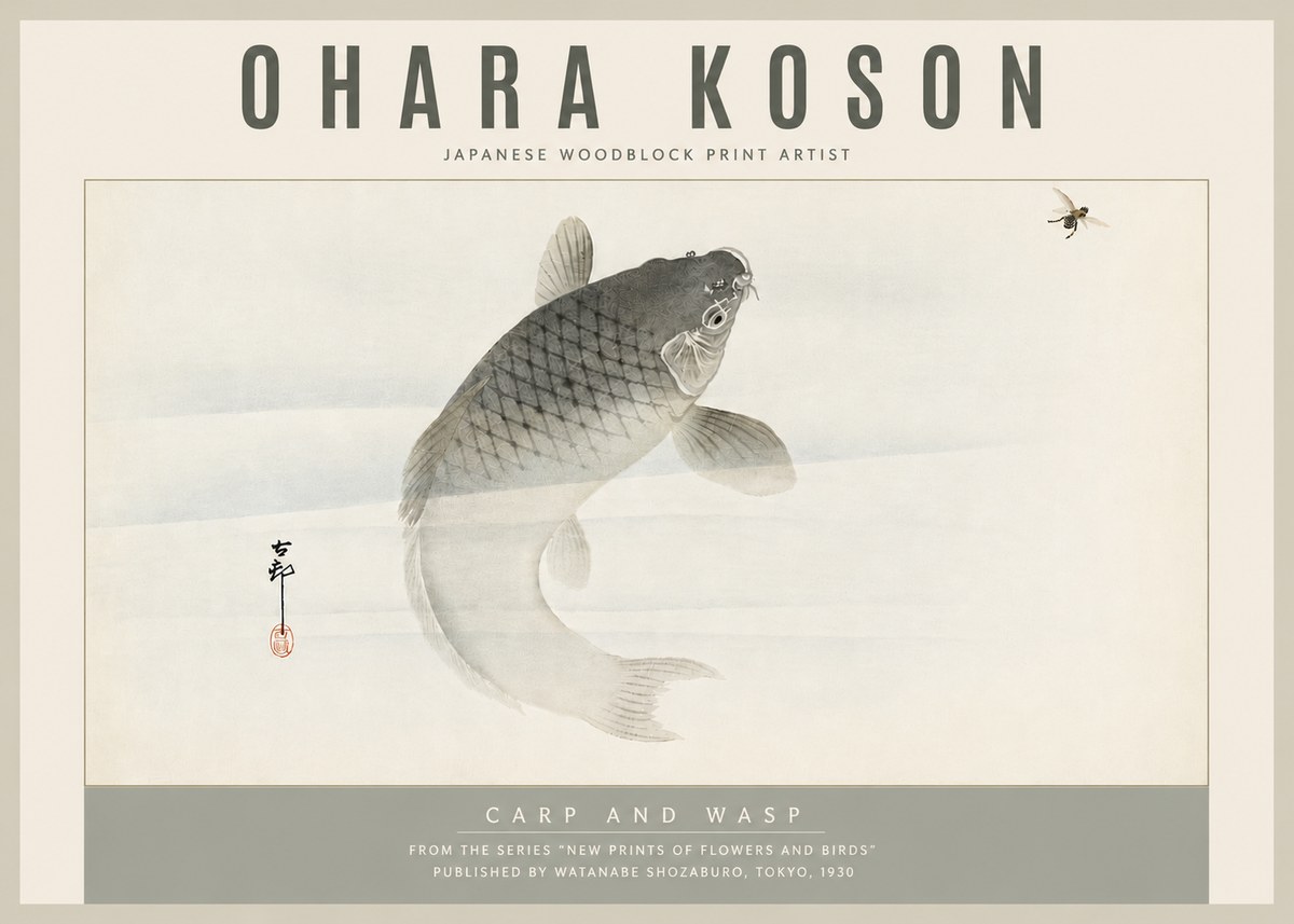 Ohara Koson Carp and Wasp No5 - Poster