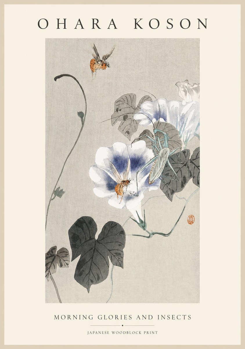 Ohara Koson Morning Glories and Insects No1 - Poster