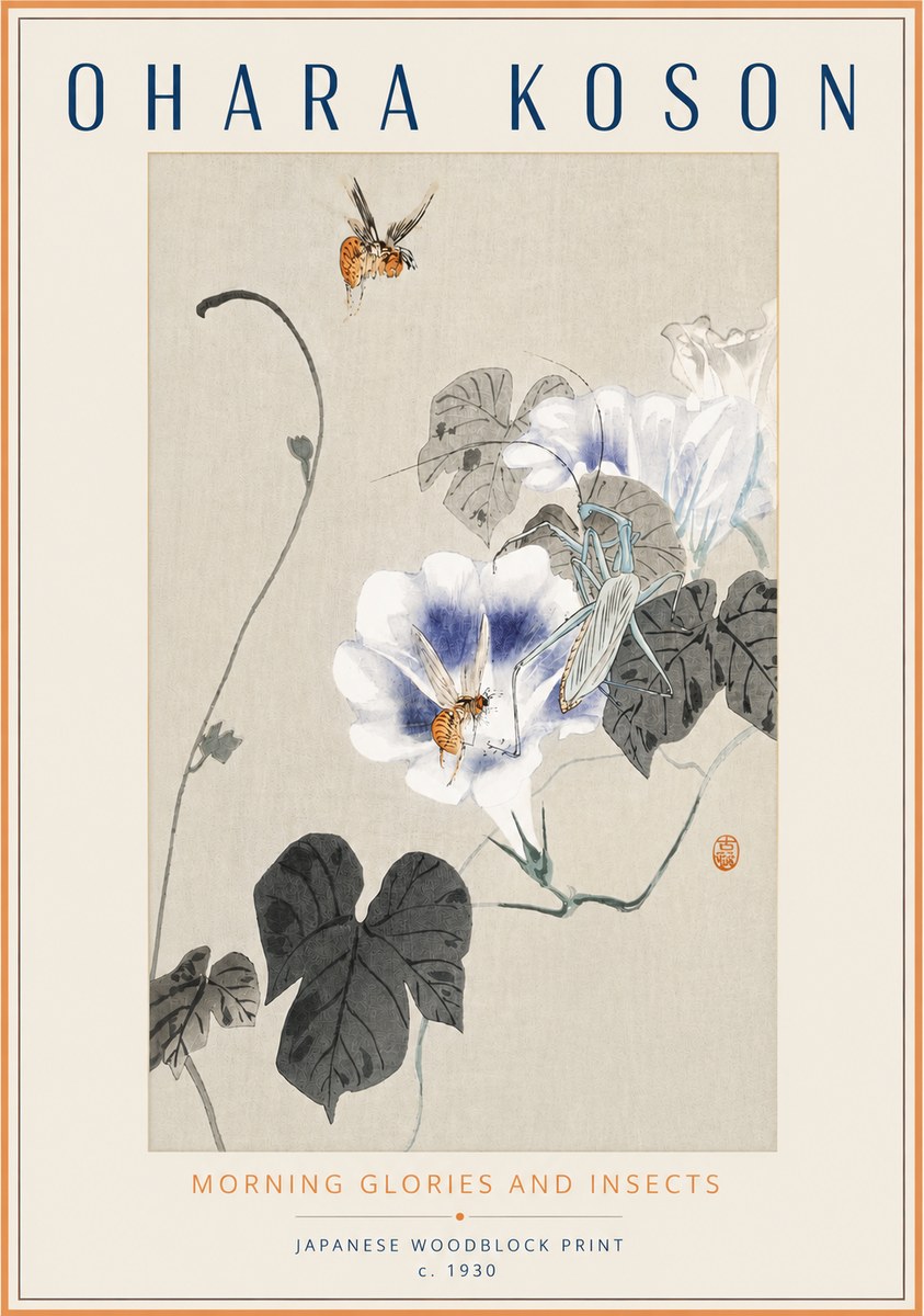 Ohara Koson Morning Glories and Insects No3 - Poster